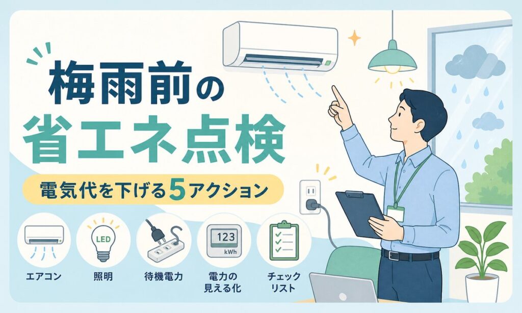 梅雨入り前にやる省エネ点検｜中小企業のオフィスで電気代を下げる5つのアクション【2026年最新】